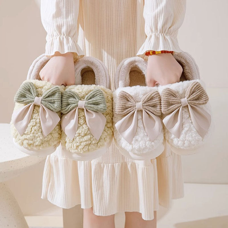 Big Bow (In Front Of Me) Knot Fluffy Slippers