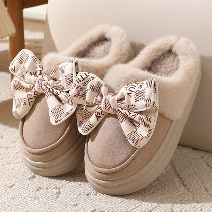 Cute Bowknot Plush Slippers (Closed Heel)