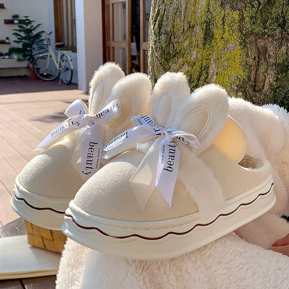 Suede Bow Cotton Slippers