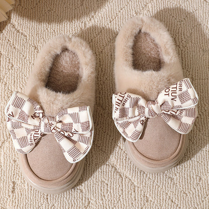 Cute Bowknot Plush Slippers (Closed Heel)