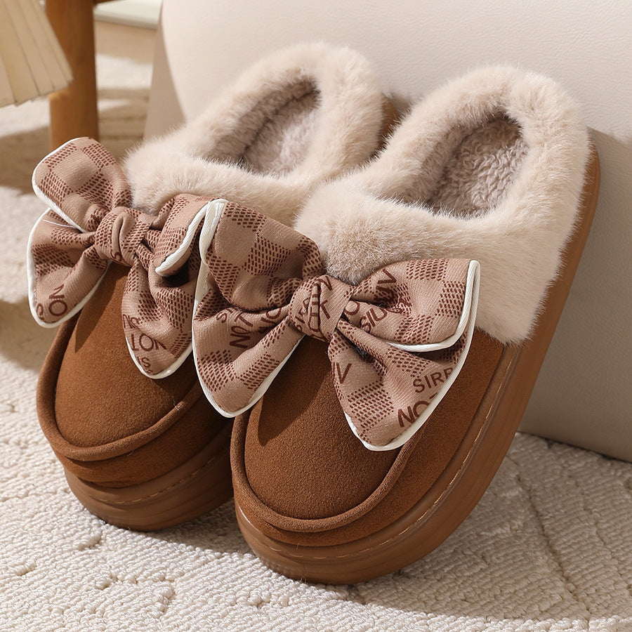 Cute Bowknot Plush Slippers (Closed Heel)