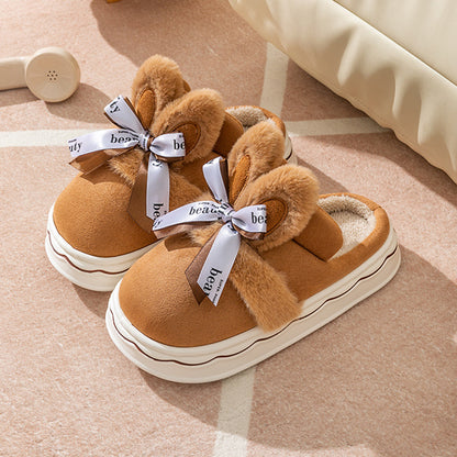 Suede Bow Cotton Slippers