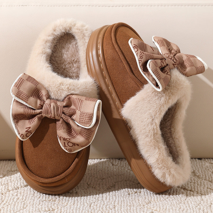 Cute Bowknot Plush Slippers (Closed Heel)