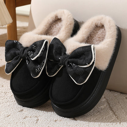 Cute Bowknot Plush Slippers (Closed Heel)